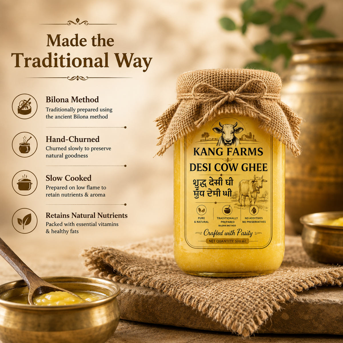 Kang Farms A2 Pure Desi Organic Ghee 200ml
