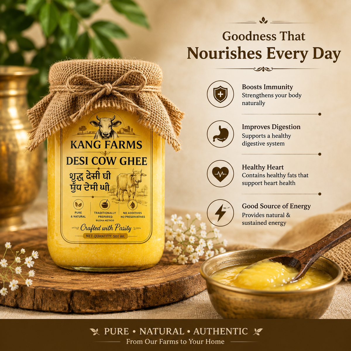 Kang Farms A2 Pure Desi Organic Ghee 200ml